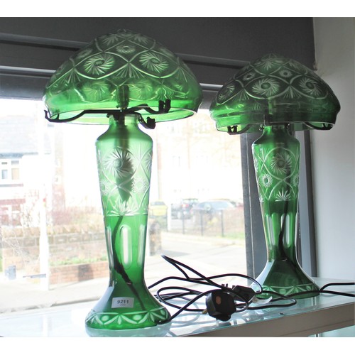 1 - Pair of Green Bohemian Glass Table Lamps