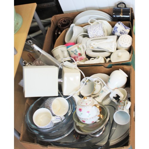 37 - Two Boxes of Kitchenware (Pyrex Casserole Dishes, Barbecue Utensils, Crockery, etc)