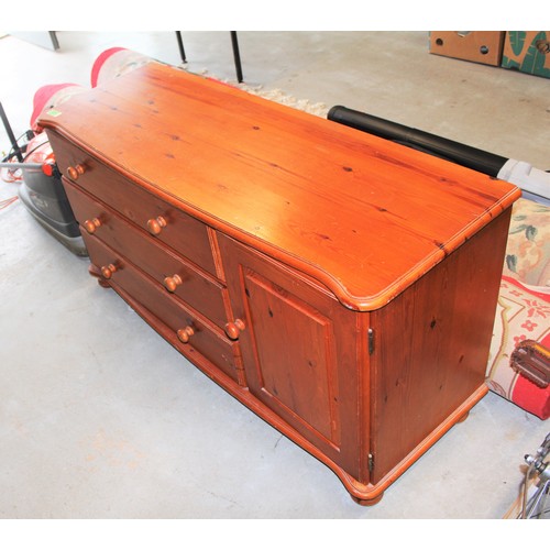 76 - Pine Bedroom Chest having Three Drawers and a Cupboard Section