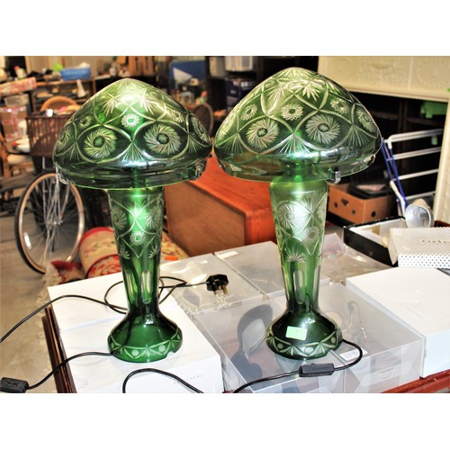 1 - Pair of Green Bohemian Glass Table Lamps