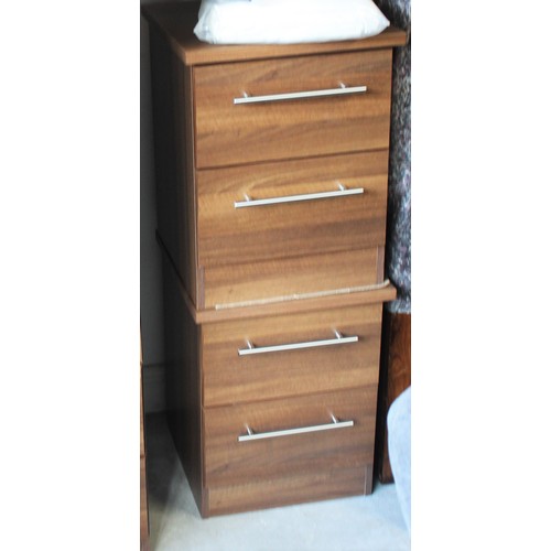 129 - Double Wardrobe (in Walnut Veneer) Plus Matching Pair of Bedside Cabinets