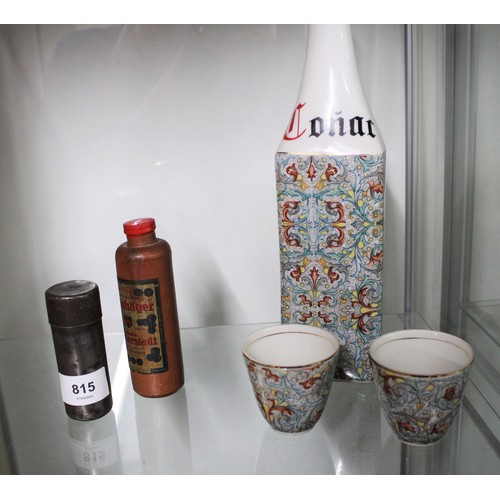 75 - Assorted:  Vintage Steel Sugar/Tea Container, a German Liqueur Bottle with Two Matching Beakers, and... 