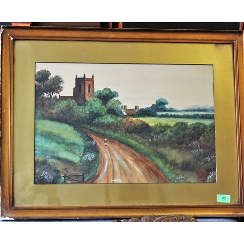 113 - A Large Framed and Mounted (under Glass) Watercolour of a Rural Church Scene Signed by S. Waring 191... 