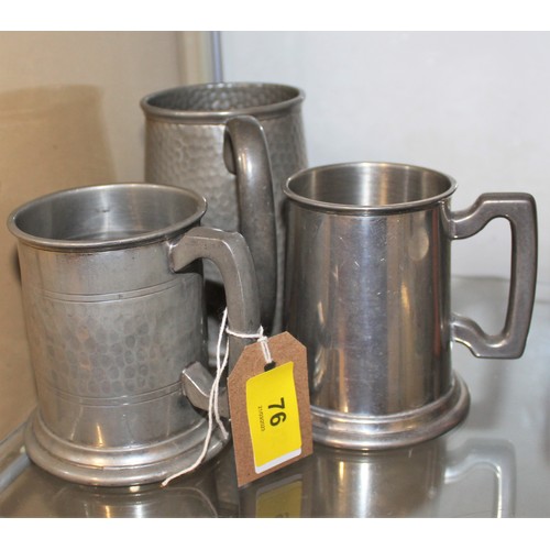 76 - Three English Pewter Tankards (One with Glass Bottom)