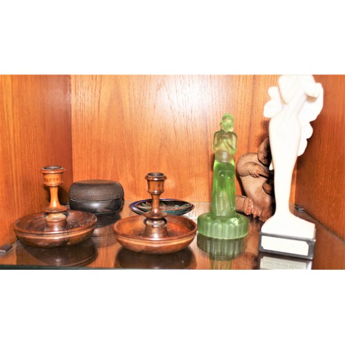 100 - Assorted Ornaments including  Green Glass Figure, Wooden Stand, Hand Carved Marble Figure, etc.