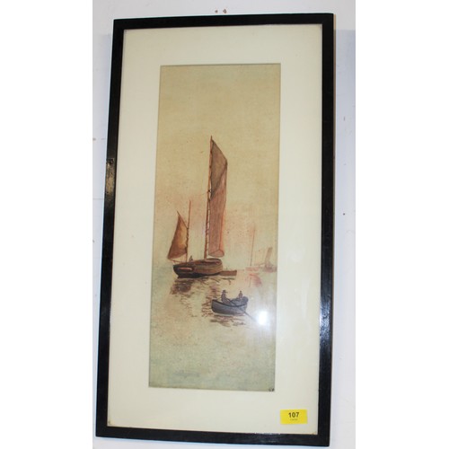 107 - Framed and Mounted (Under Glass) Watercolour of Fishing Vessels Signed 
