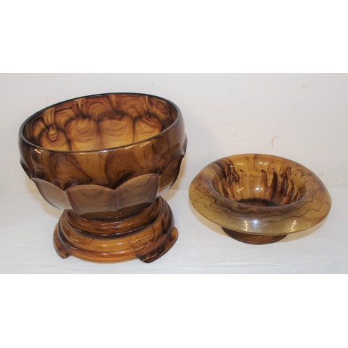 235 - Two Art Deco Davidson's Cloud  Glass Bowls in a Brown Swirl Glaze: