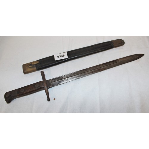 229 - WWI British Bayonet with Leather Scabbard approx 18