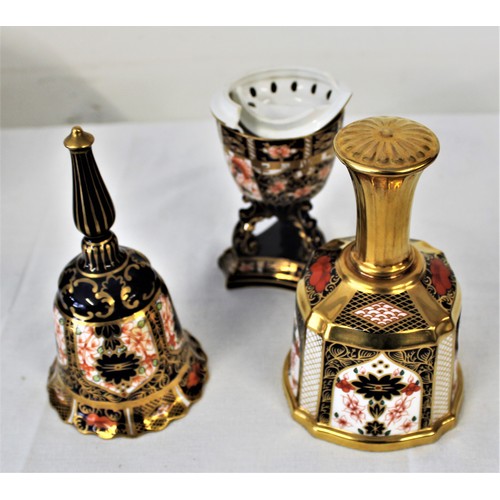 247 - Two Crown Imari Pattern Derby Bells,  and a Crown Derby Imari Pattern Lidded Jar (Lid damaged), etc