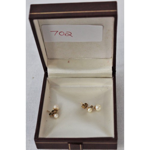 256 - A 9ct Yellow Gold Two Stone Pair of Cultured Pearl Drop Earrings - Top Pearl 4.5mm, Drop Pearl 5.8mm... 