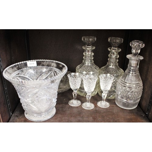 Assorted Heavy Cut Glass Pair Of Decanters One Other Large Vase Plate Glasses Etc Call Colle 3164