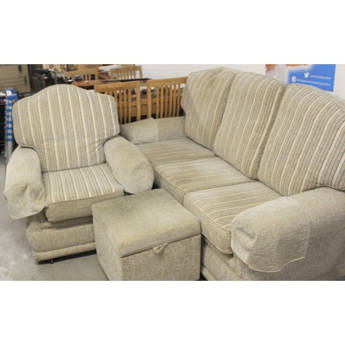 118 - Two-Piece Suite (Three-Seater Sofa, Matching Armchair with Matching Lidded Footstool) - All in Cream... 