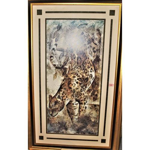 181 - Framed Print of a Leopard plus a water-colour of a stream