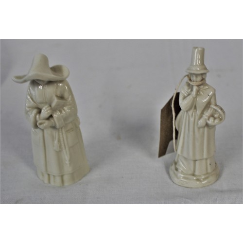 246 - Two Royal Worcester White Gloss Glazed Candle Snuffers in the Forms of a Nun and a Traditional Welsh... 