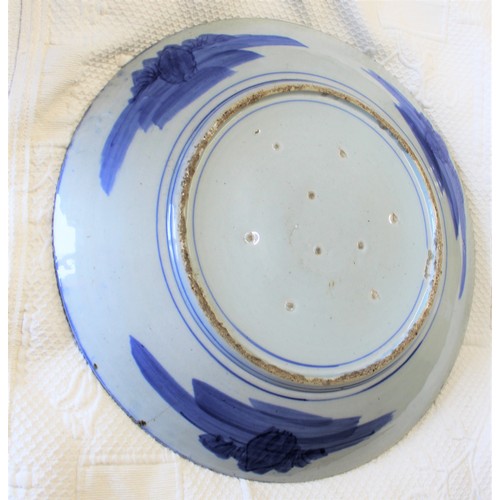 46 - Large Chinese Blue and White Charger - Has Surface Chip and a Hairline Crack