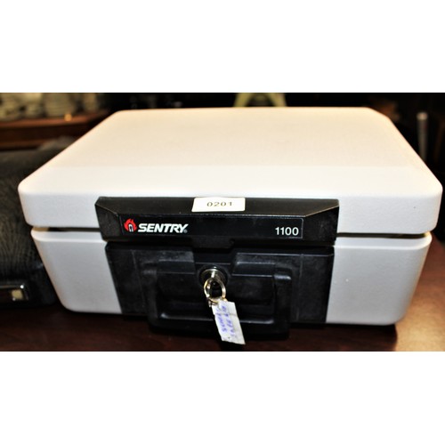 89 - Sentry Portable Fireproof Safe Box with Lock, Key  and Carrying Handle. Model Number 1100