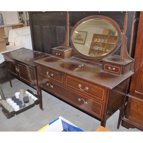 170 - Late Victorian Three Piece Mahogany Inlaid Bedroom Suite comprising a Mirror Door (Hall) Robe, a Dre... 