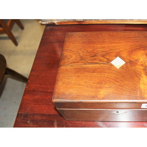 111 - A Rosewood Sewing Box with Pink Fabric Interior Plus Contents