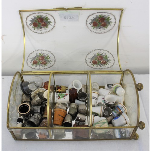 76 - Glass Display Box Containing A Collection of Thimbles