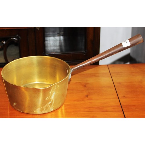 166 - Victorian Large Brass Sauce Pan with Copper riveted Hollow Steel Handle