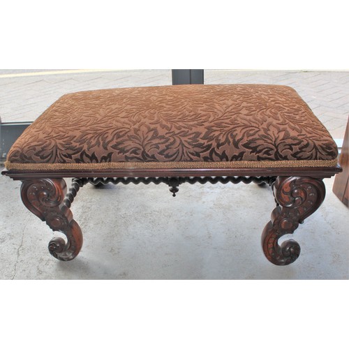 254 - An Ornately Carved Mahogany Footstool with Spiral Supporting Stretchers