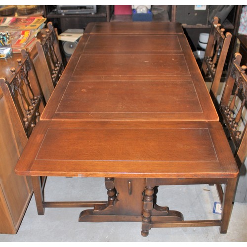 95 - Oak Priory Table having Four Carved Back Chairs with Drop-In Seats