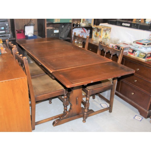 95 - Oak Priory Table having Four Carved Back Chairs with Drop-In Seats