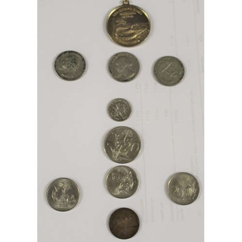 10 - Three US Silver Dollars, one US Dime, South African 50c coin ,three South African 20 cent coins and ... 