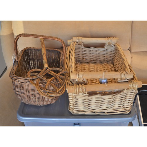 63 - Wicker/Raffia Shopping Basket plus a Bamboo Carpet Beater