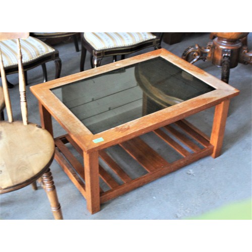 95 - Teak Coffee Table with Glass Top Insert having Movable Teak Slatted Undershelf