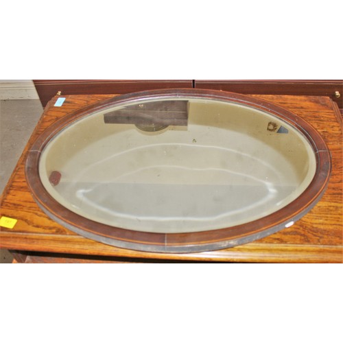 237 - Edwardian Inlay Mahogany Oval Bevel Edge Mirror (ex Dressing Chest)