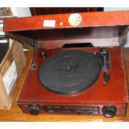 249 - Modern Record Player/Radio in a Dark Wood Lidded Unit