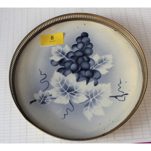 256 - Porcelain Tray having Stamped Maker's Mark (See Photo) with a Brass Galleried Rim (1