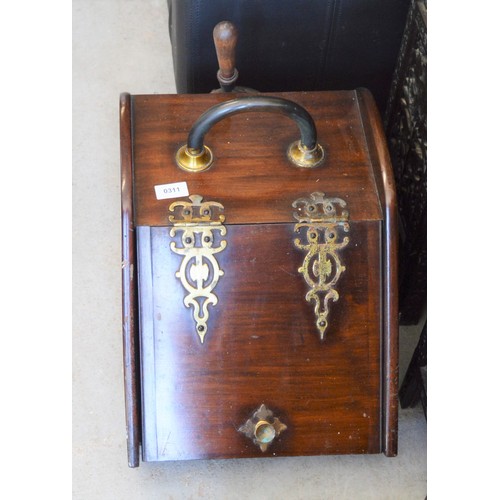 8 - Antique Mahogany Coal Scuttle and Shovel