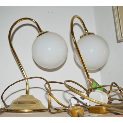 126 - Pair of Brass Effect Globe Shaded Table Lamps with a swan neck