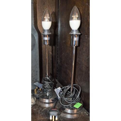 127 - A Pair of Nickel Effect Bedside Candlestand Bedside Lamps plus one other. approx 15