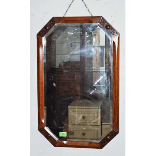 12 - Bevelled Wall Mirror in an Oak Irregular Shaped Frame