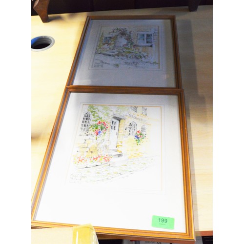 199 - Two Framed and Mounted Pencil and Watercolour Wash Etchings by Ruth Titley (One of Manor Farm, Shotw... 