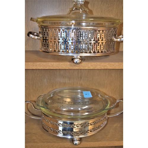 192 - Two Lidded Casserole Dishes in EPNS Holders