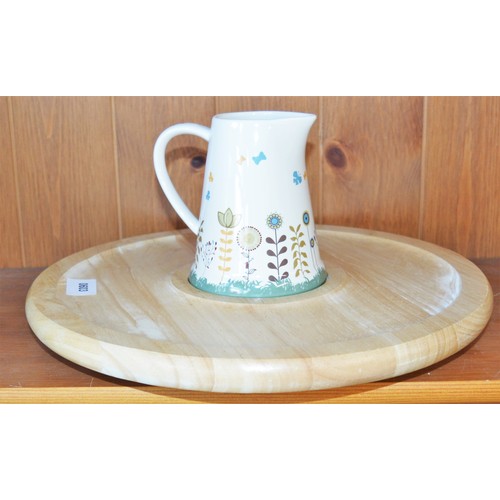 12 - Lightwood Lazy Susan Plus a Mason and Cash Milk Jug