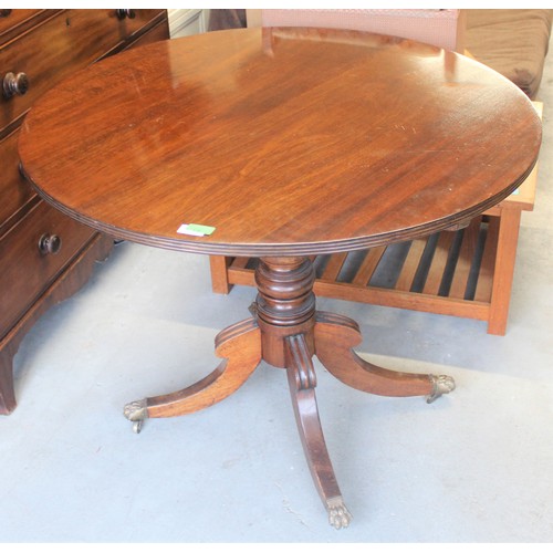 61 - Mahogany Single Pedestal Tilt-Top Table having One Under-Drawer, Brass Release Clip, Brass Claw Feet... 