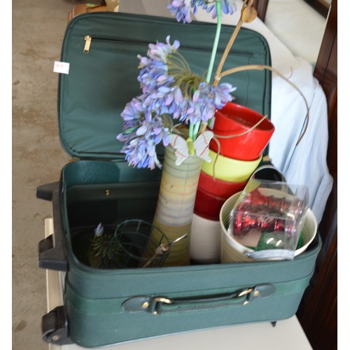 30 - Bric-a-Brac:  Plant Pots, Ceramic Bird Feeder, Small Suitcase, etc