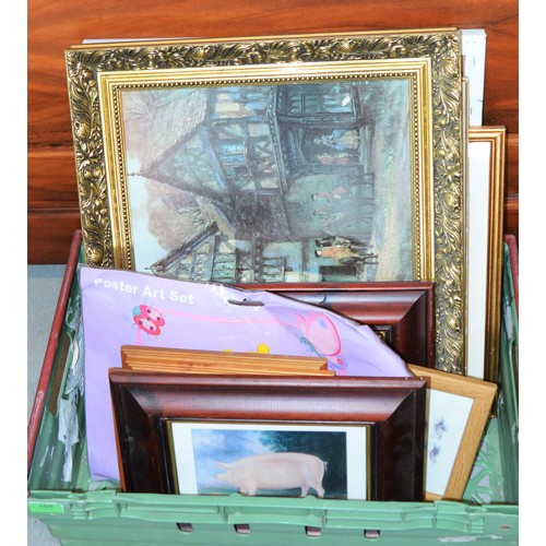 129 - Box of Framed and Unframed Artwork including Pair of Paul Kitchin Livestock Prints, etc