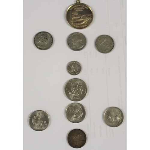 144 - Three US Silver Dollars, one US Dime, South African 50c coin ,three South African 20 cent coins and ... 