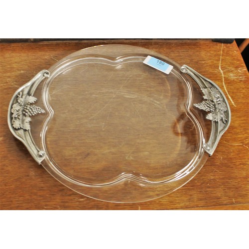 180 - Large Glass Footed Serving Platter having Ornate Metal Repousse Handles - 15