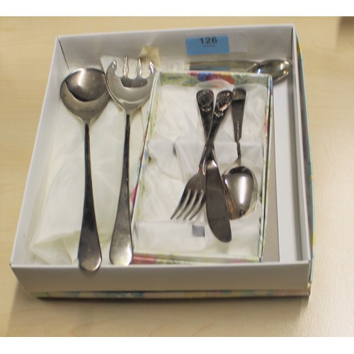 126 - Children's Boxed Set of Silver Plated Grenadier Cutlery (Knife, Fork and Spoon), Plus Further Knife ... 