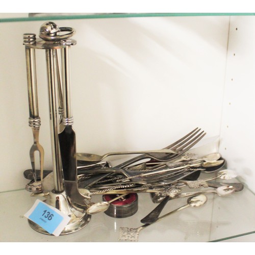 136 - Cheese Utensils on Stand and Assorted Plated Cutlery
