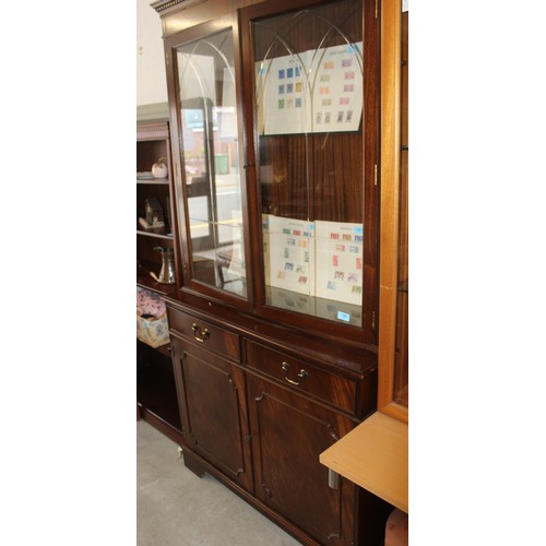 166 - Glazed Cabinet on Bracket Feet - (Double Cupboard, Two Drawers, Two Glass Shelves)