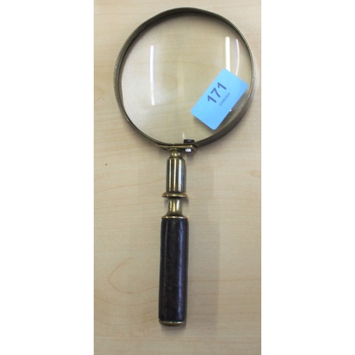 171 - Antique Brass Magnifying Glass with Leather Handle,