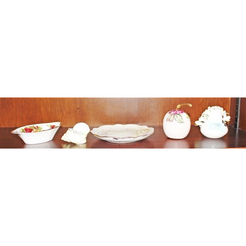 29 - Assorted China/Porcelain:  Royal Doulton Posy Vase, Dresden China Shell Dish, Plus Three Others